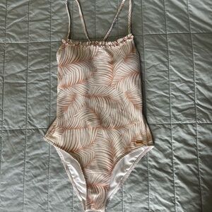 Roxy White and Tan Leaf Design Bathing Suit